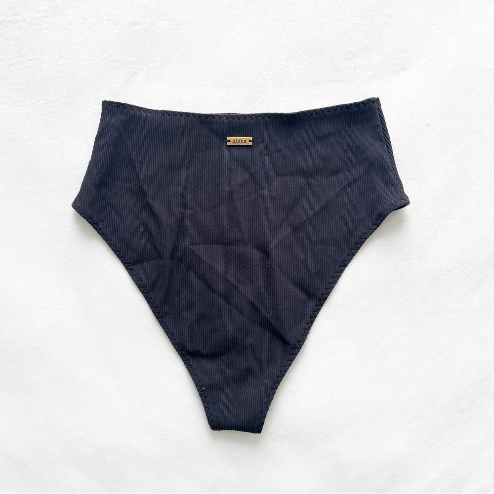 ALOHA Collection Black Ribbed High-Waist Bikini Bottom - Small - Picture 3 of 4
